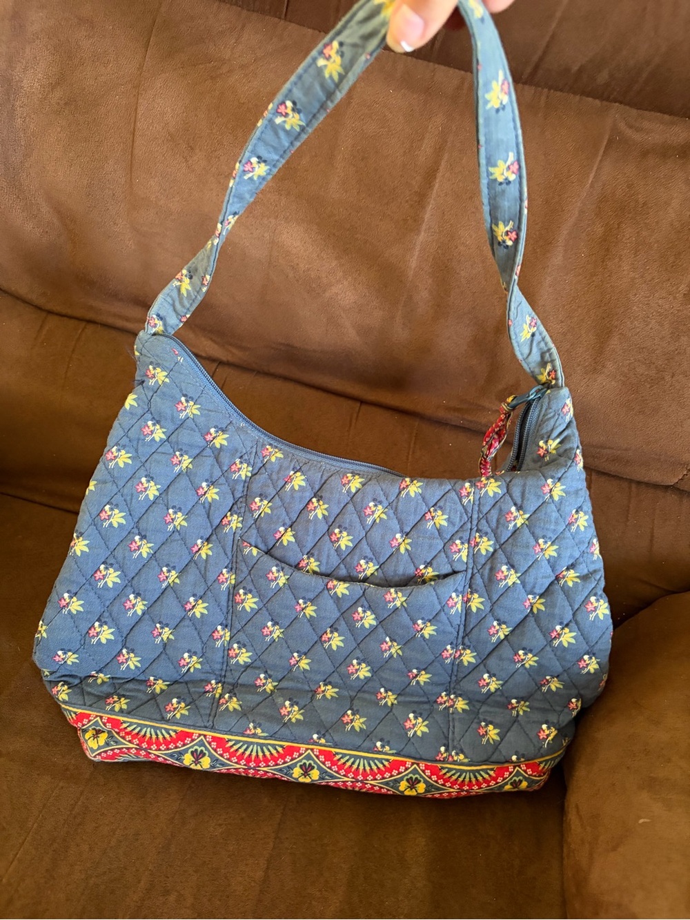 Vera Bradley vintage Quilted Blue Floral Shoulder Bag with Multicolor Trim